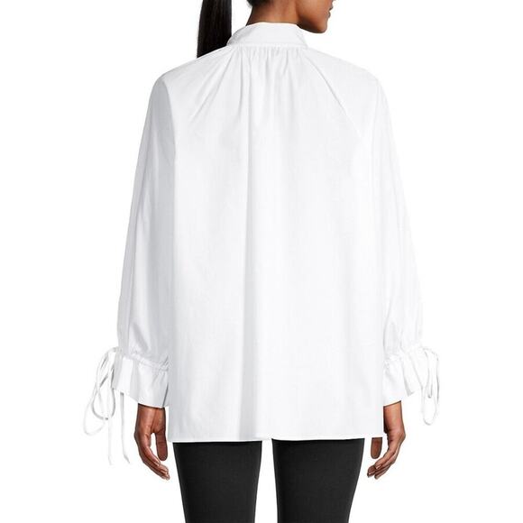 Harshman “Bianca” Ruched Button-Front Band Collar Blouse in White – NWT – XS - Picture 4 of 11